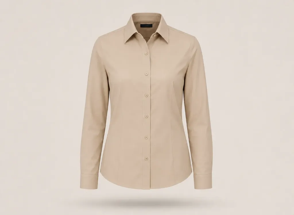 Housekeeping Utility Shirt – Everyday Workwear (Khaki, S, logo, Giza Cotton)