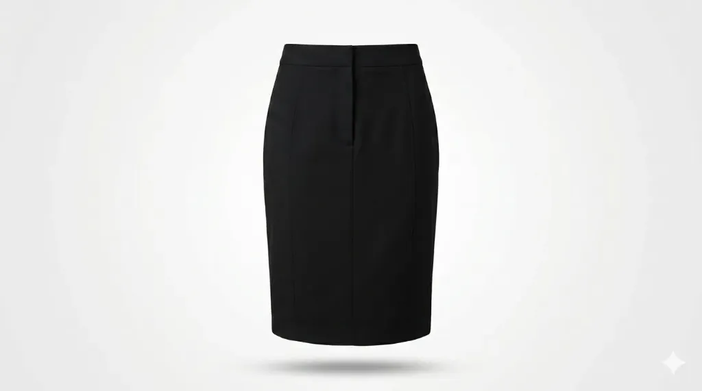 Tailored Pencil Skirt (Black, S, Terry- Rayon)
