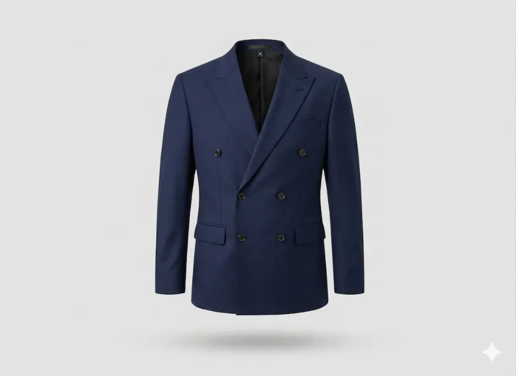 Structured Double Breasted Blazer (Deep Navy, S, Terry- Rayon, logo)