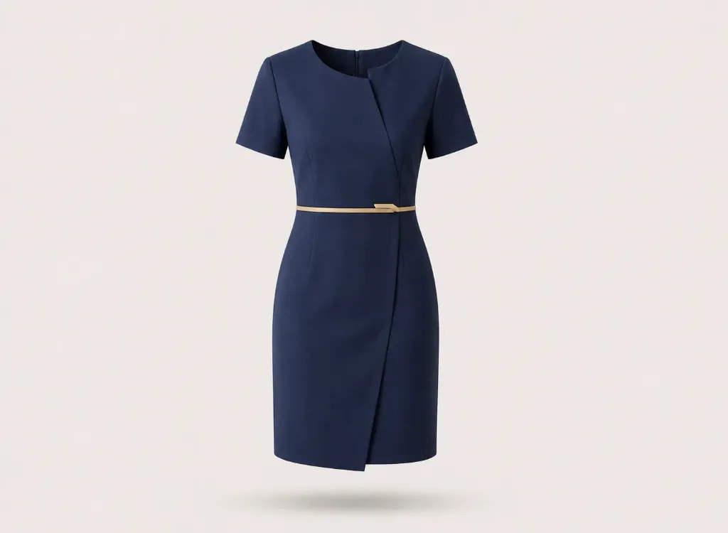 Front Office Dress – Modern Hospitality Series (Deep Navy, S, logo, Terry- Rayon)