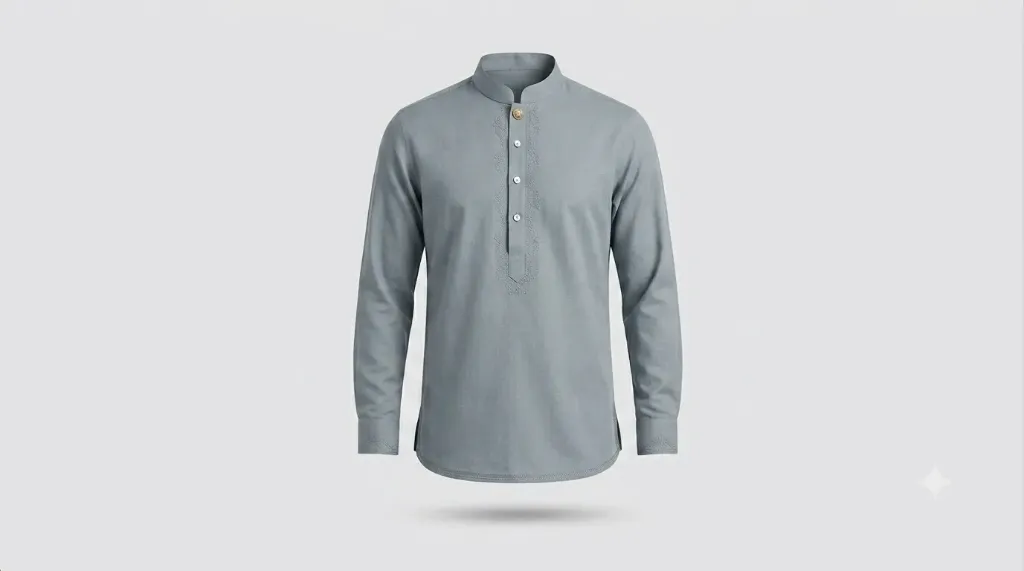 Mandarin Collar Kurta Shirt (Steel Grey, S, Giza Cotton)