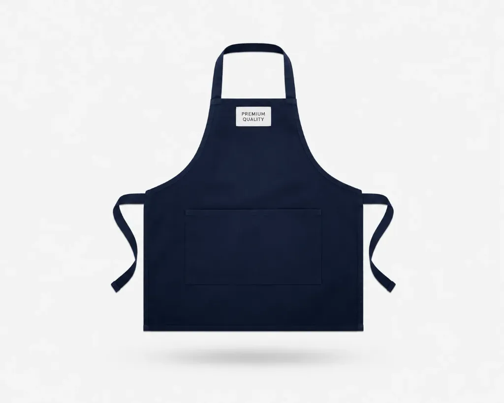 Classic Full-Length Apron (Deep Navy, With Pocket, logo, Denim)